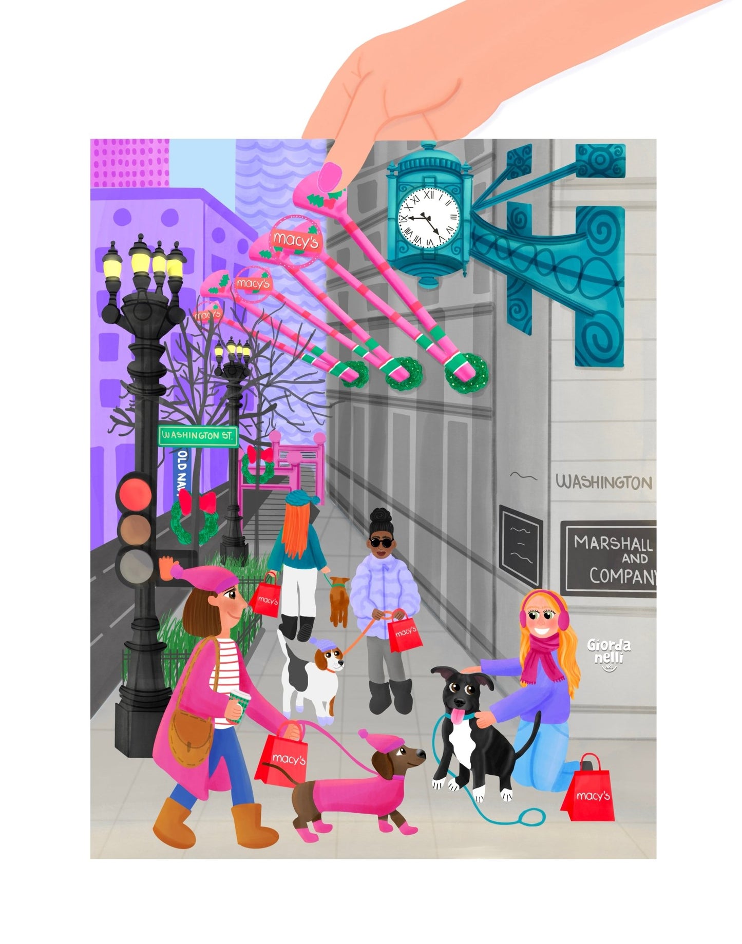 Chicago Dogs - Holiday Edition: Holiday Stroll on State Street - Giordanelli Art